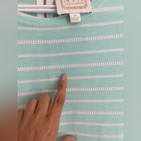 Sail to Sable Mint Green Blue Striped Short Sleeve Dress Textured - Picture 7 of 7